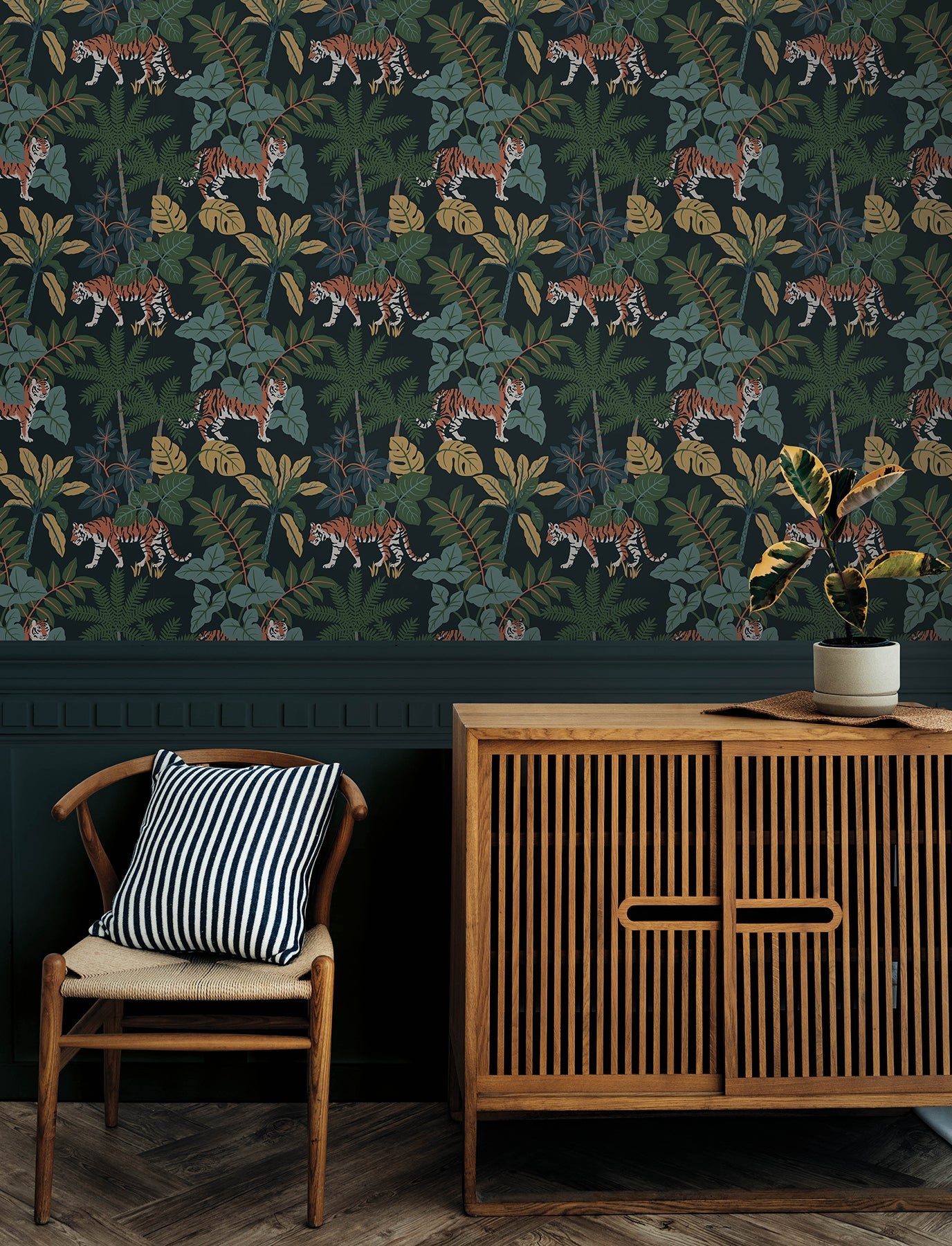 A-Street Prints Caspian Navy Jungle Prowl Wallpaper, 20.5-in by 33-ft