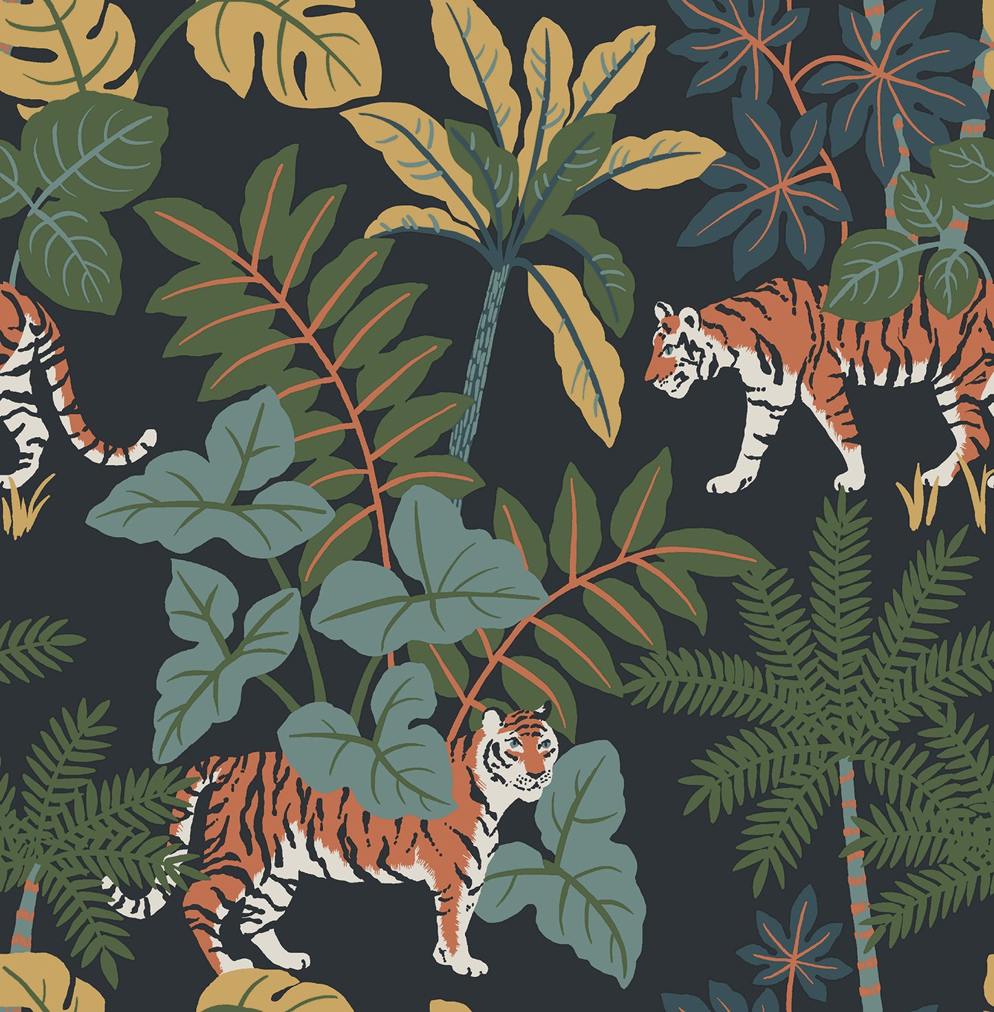 A-Street Prints Caspian Navy Jungle Prowl Wallpaper, 20.5-in by 33-ft