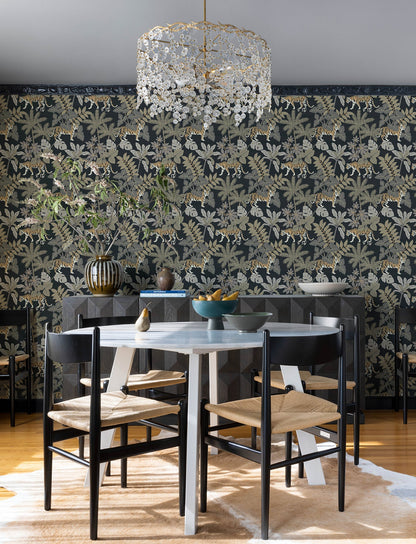 A-Street Prints Caspian Charcoal Jungle Prowl Wallpaper, 20.5-in by 33-ft