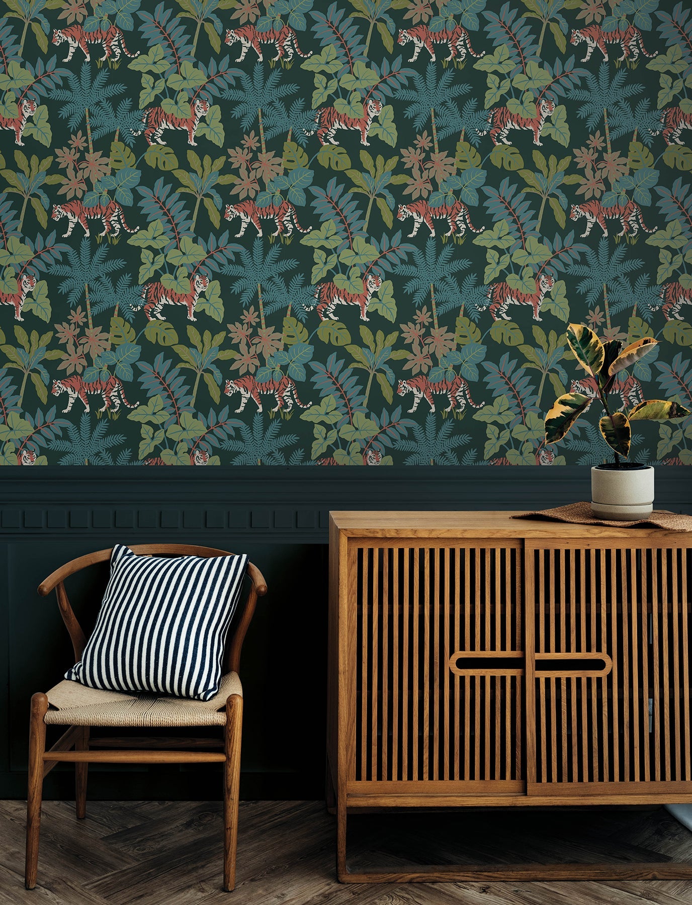 A-Street Prints Caspian Evergreen Jungle Prowl Wallpaper, 20.5-in by 33-ft