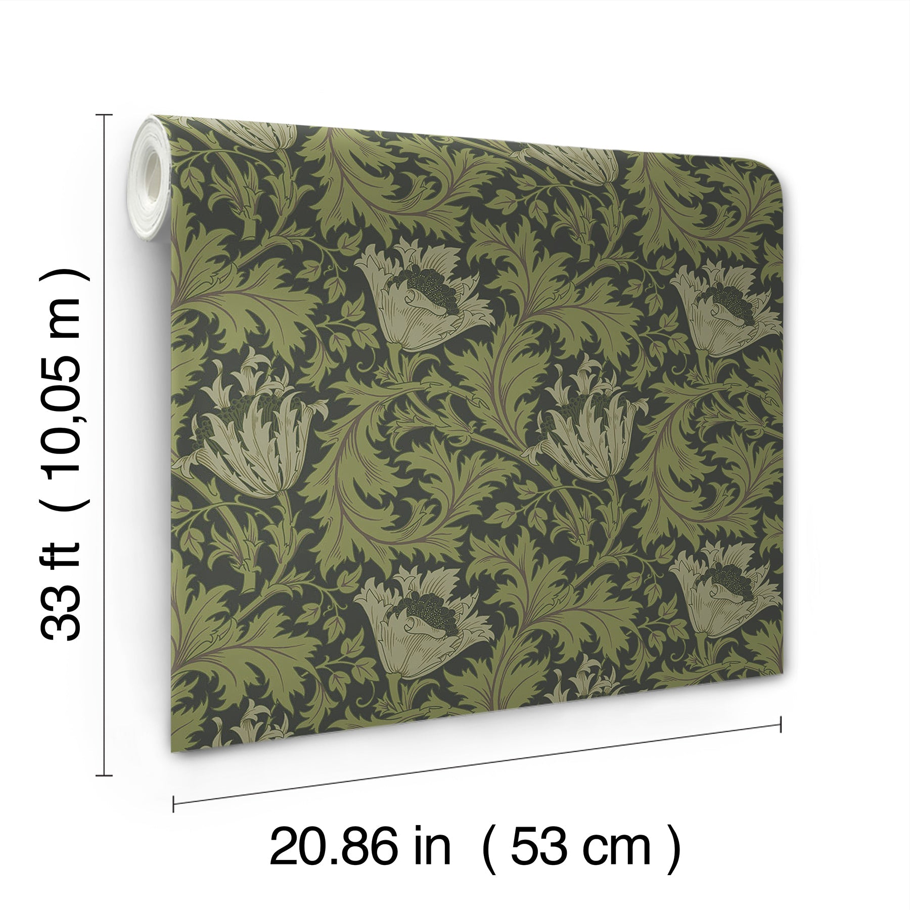 A-Street Prints Anemone Dark Green Floral Trail Wallpaper, 20.9-in by 33-ft