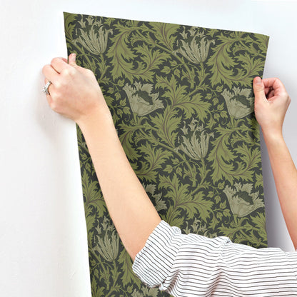 A-Street Prints Anemone Dark Green Floral Trail Wallpaper, 20.9-in by 33-ft