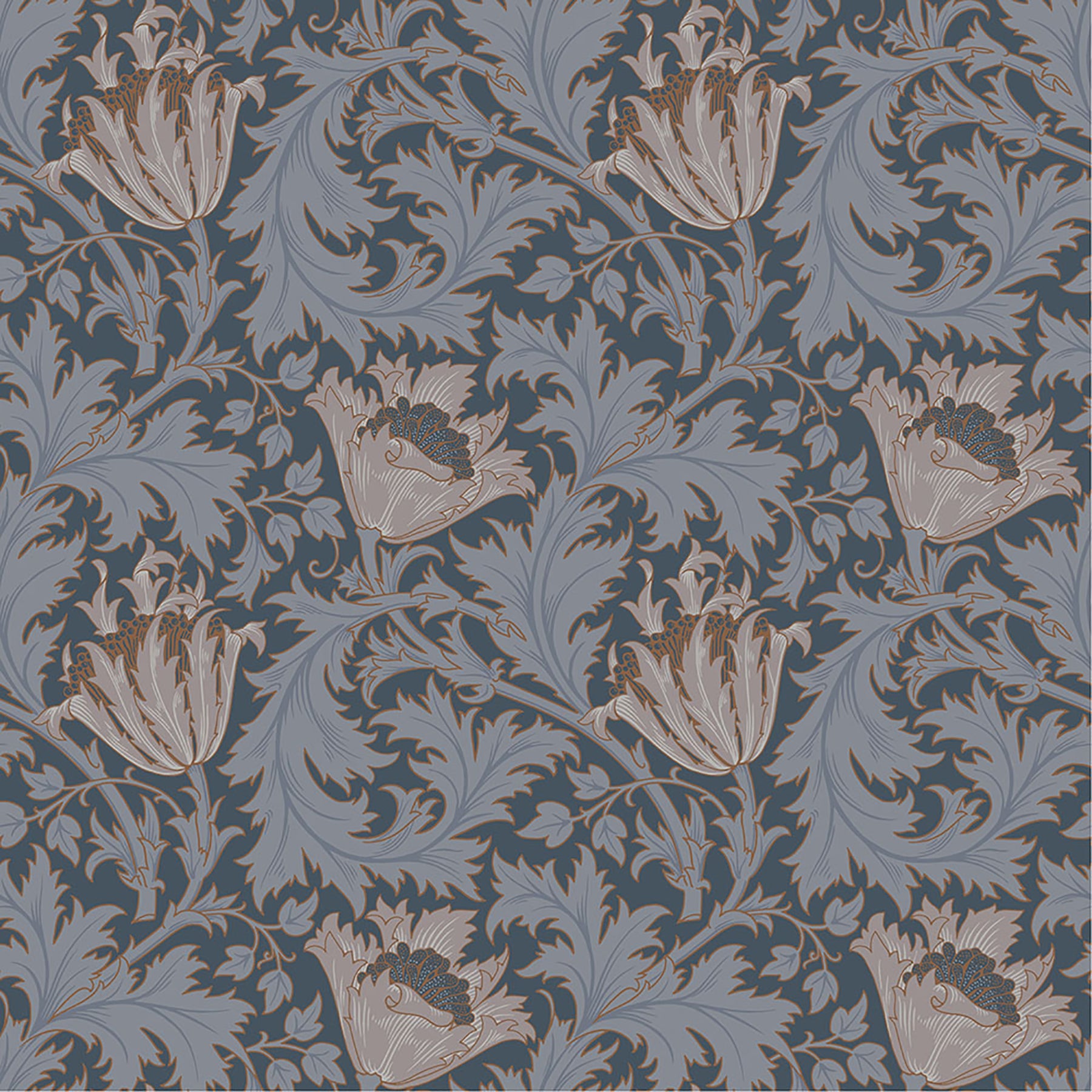 A-Street Prints Anemone Dark Blue Floral Trail Wallpaper, 20.9-in by 33-ft