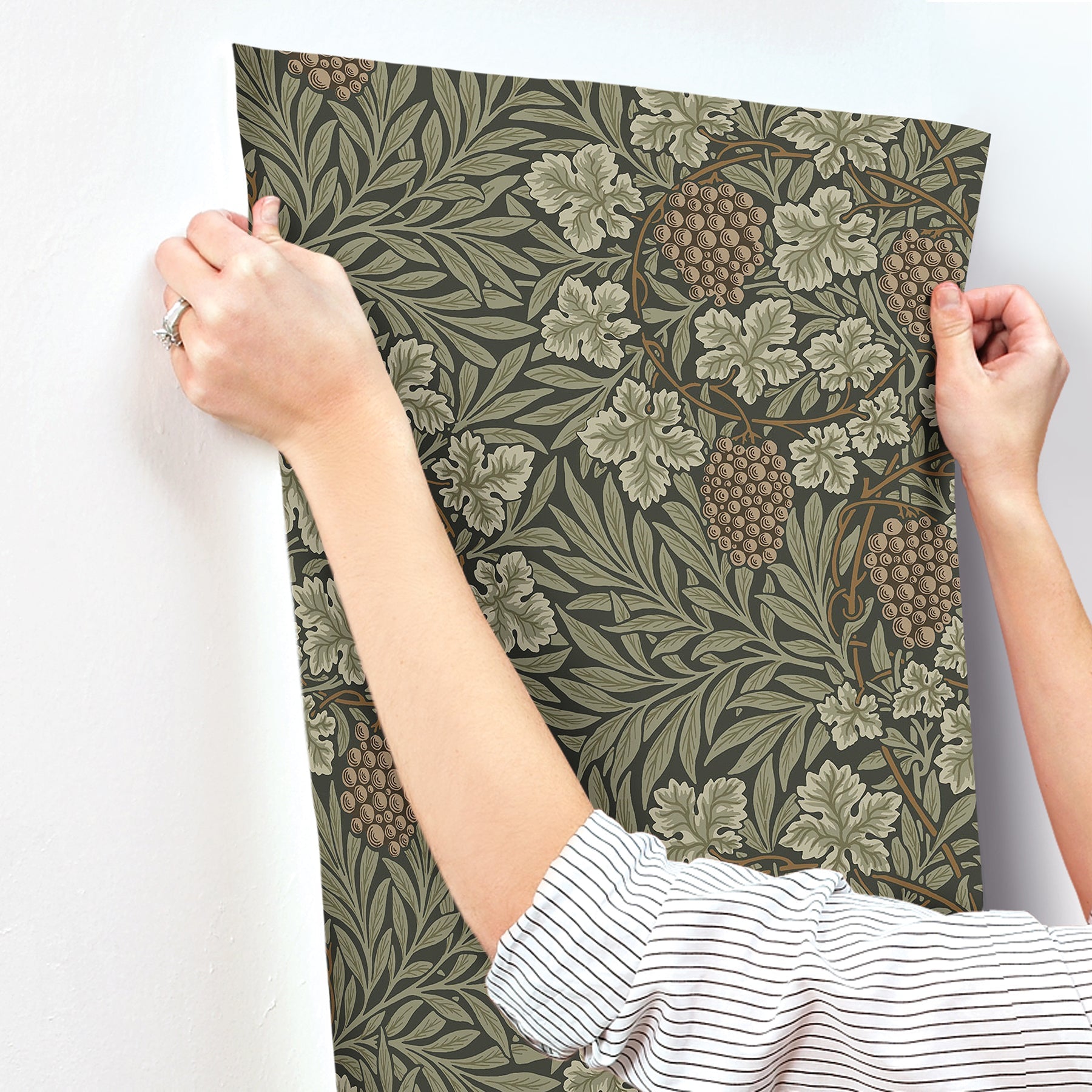 A-Street Prints Vine Dark Green Woodland Fruits Wallpaper, 20.9-in by 33-ft