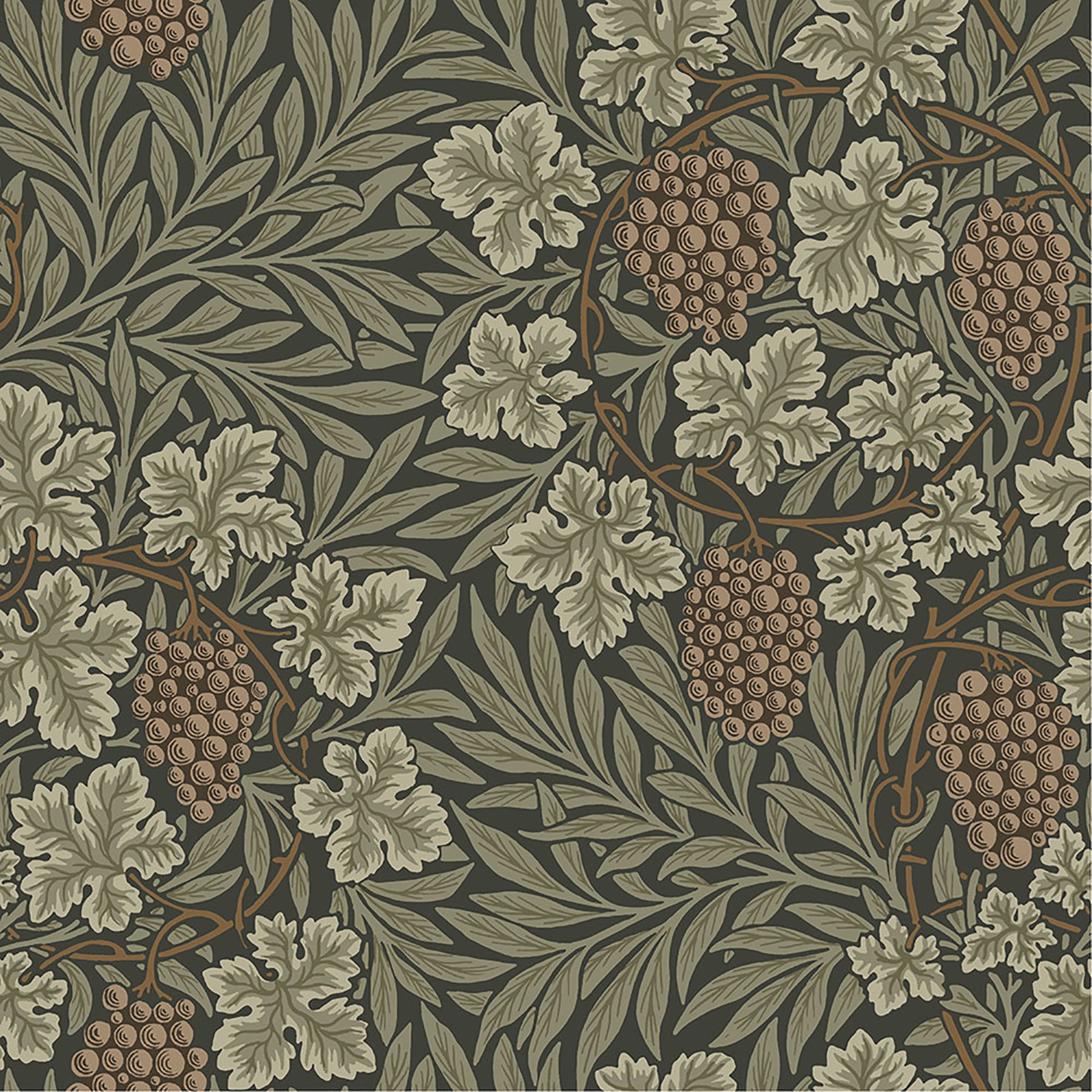 A-Street Prints Vine Dark Green Woodland Fruits Wallpaper, 20.9-in by 33-ft