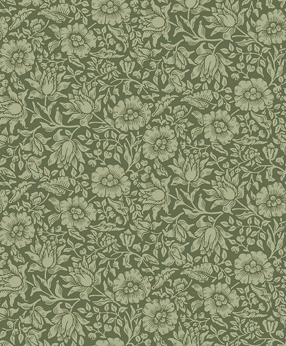 A-Street Prints Mallow Dark Green Floral Vine Wallpaper, 20.9-in by 33-ft