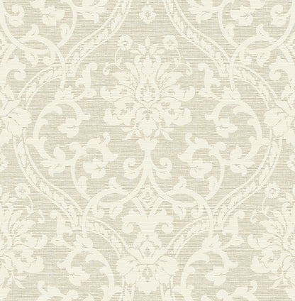 Advantage Evette Neutral Damask Wallpaper, 20.5-in by 33-ft