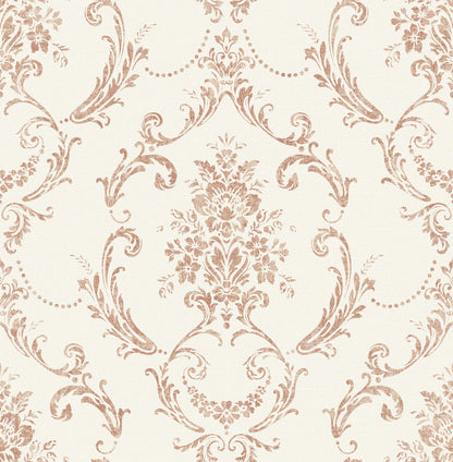 Advantage Glenda Copper Floral Damask Wallpaper, 20.5-in by 33-ft