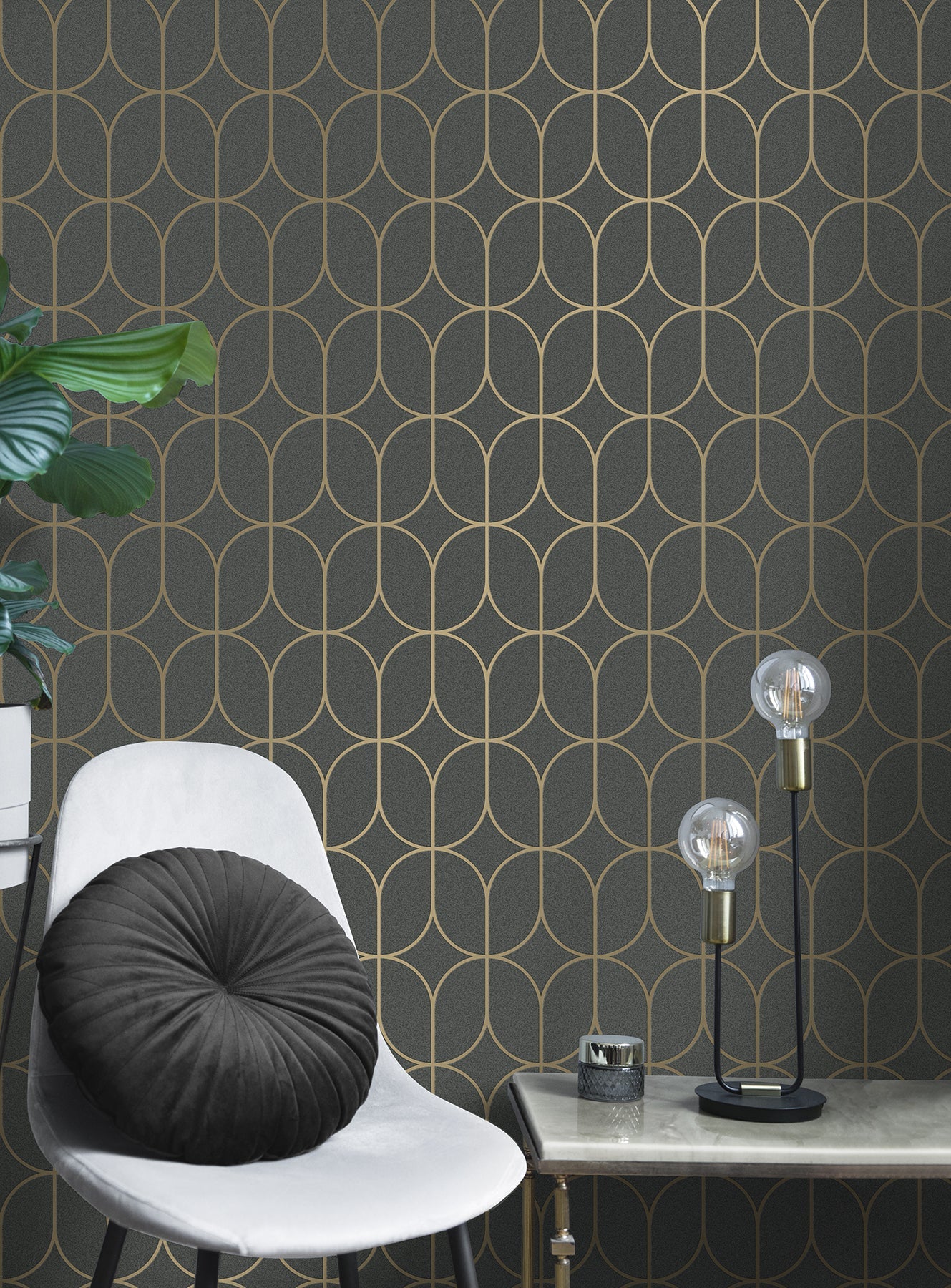 Advantage Raye Charcoal Rosco Trellis Wallpaper, 20.9-in by 33-ft