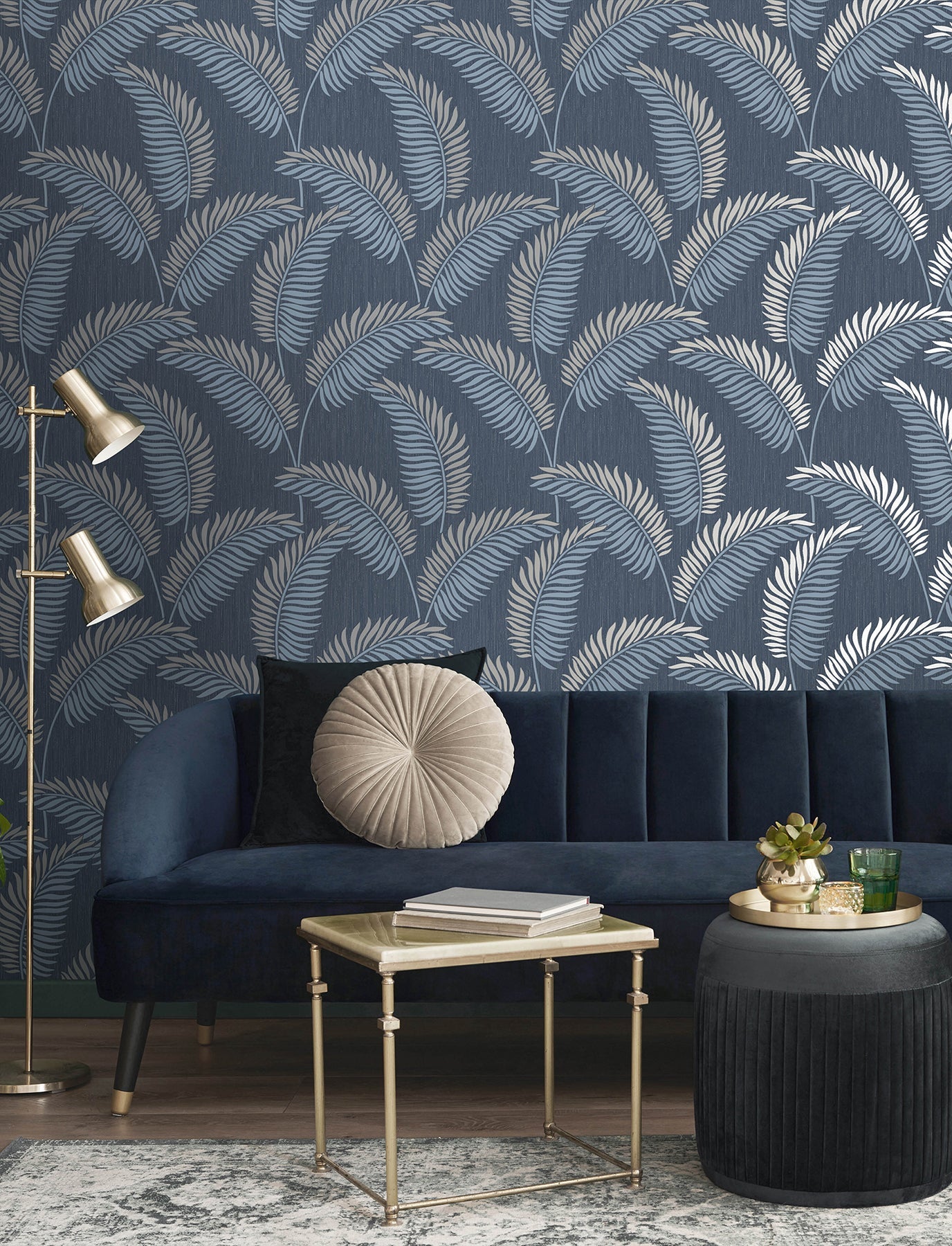 Advantage Leaf Navy Tropical Wallpaper, 20.5-in by 33-ft