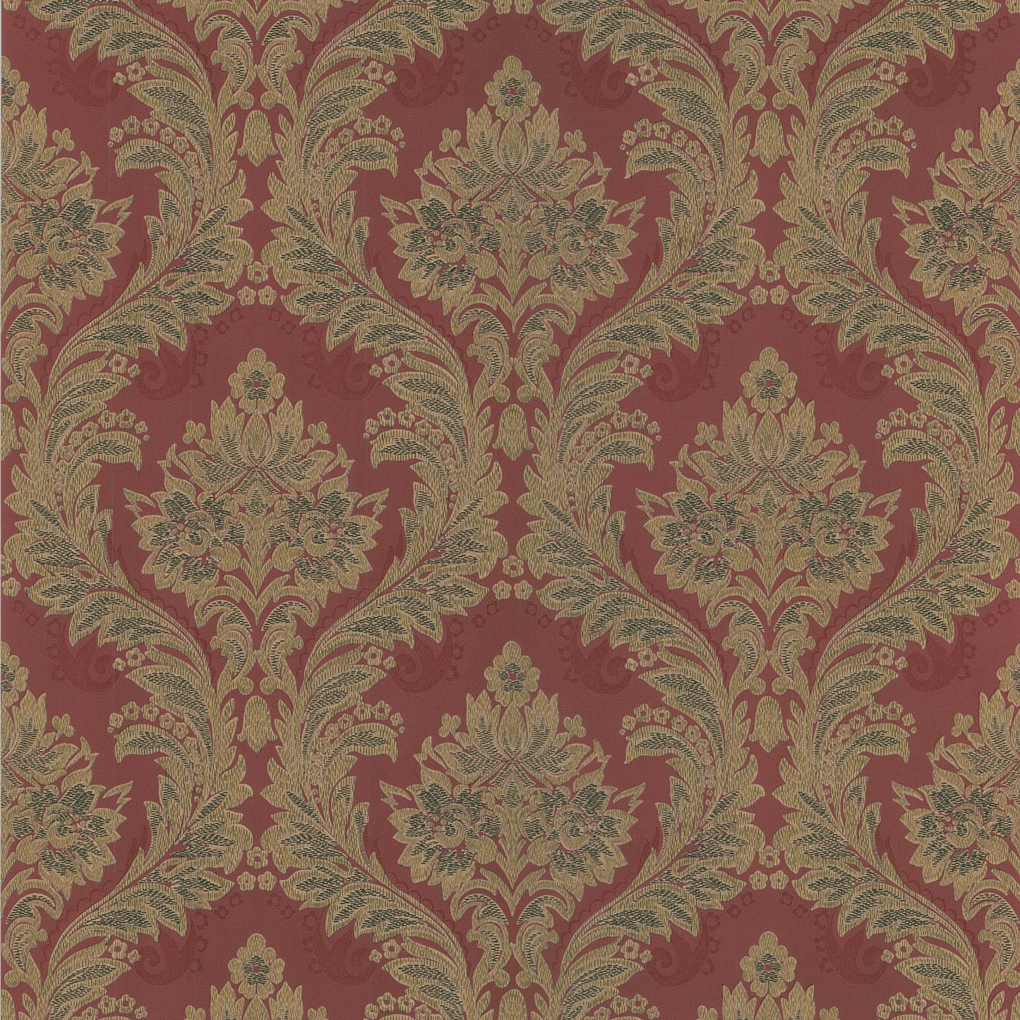 Lucky Day Damask Red Ogee Wallpaper, 20.5-in by 33-ft