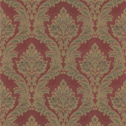 Lucky Day Damask Red Ogee Wallpaper, 20.5-in by 33-ft