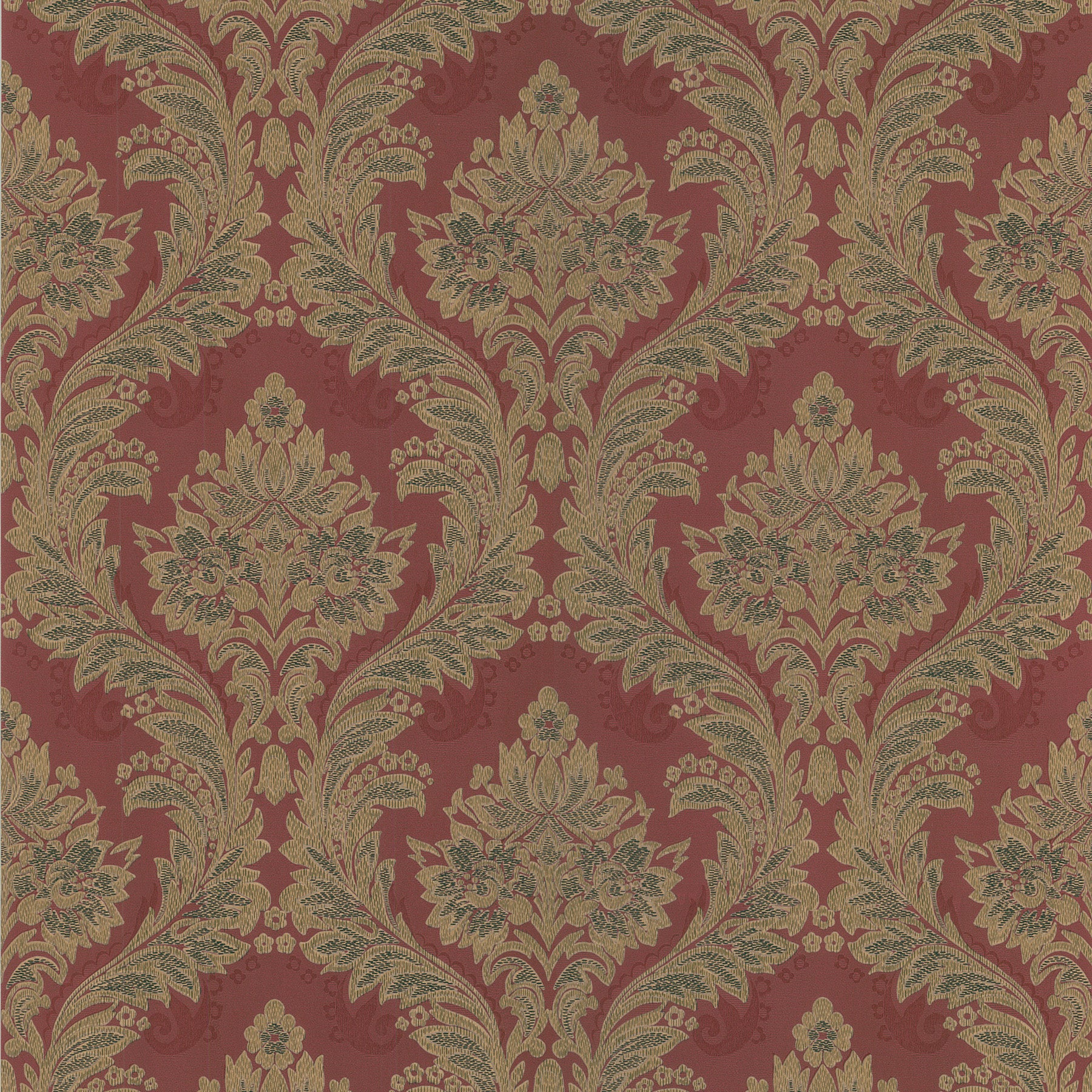 Lucky Day Damask Red Ogee Wallpaper, 20.5-in by 33-ft