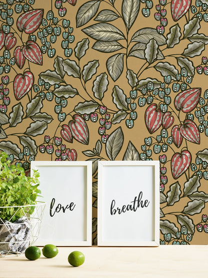 AS Creation Leif Mustard Vine Trail Wallpaper, 20.9-in by 33-ft