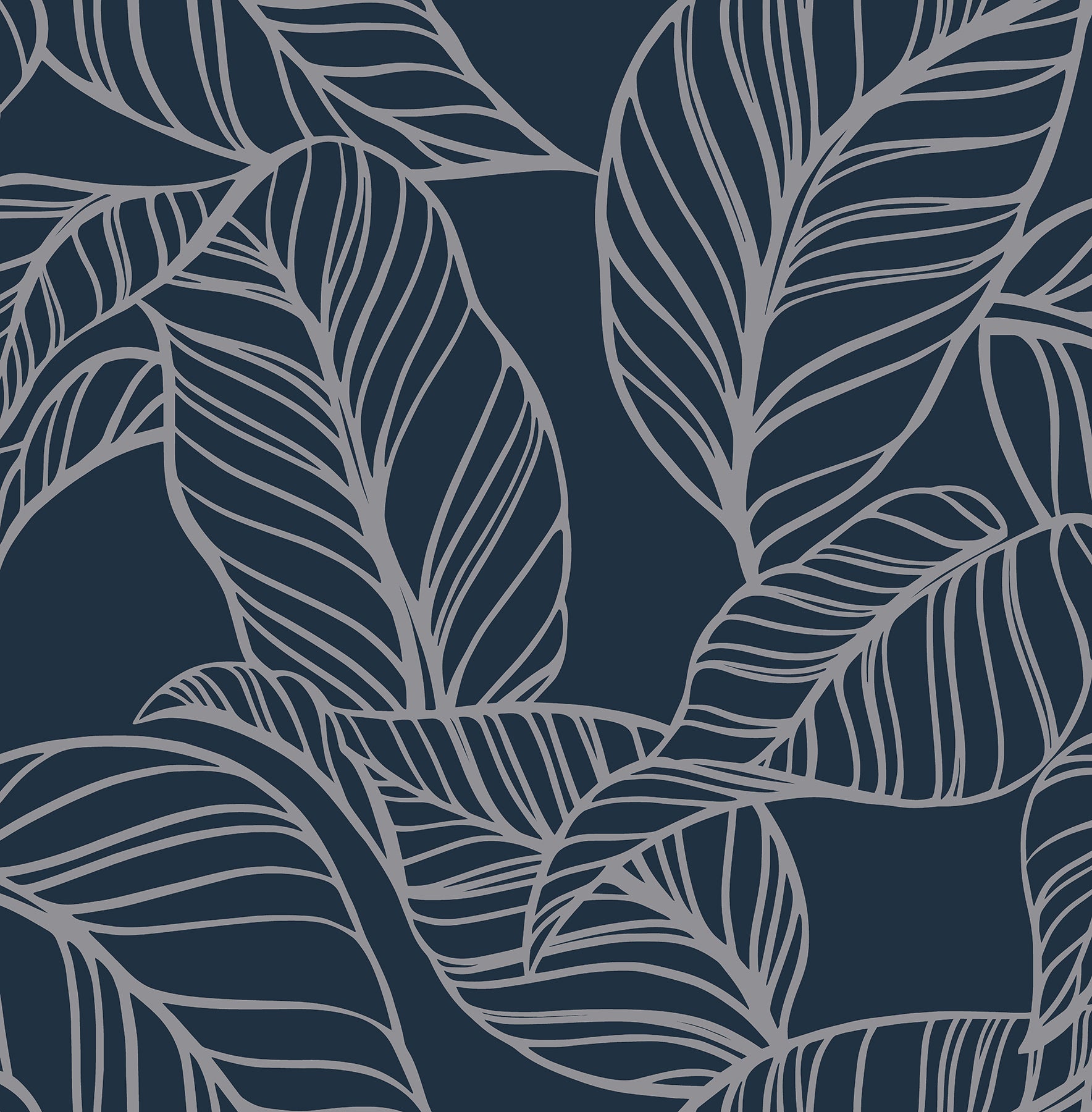 A-Street Prints Kagan Blue Large Leaf Wallpaper, 20.5-in by 33-ft