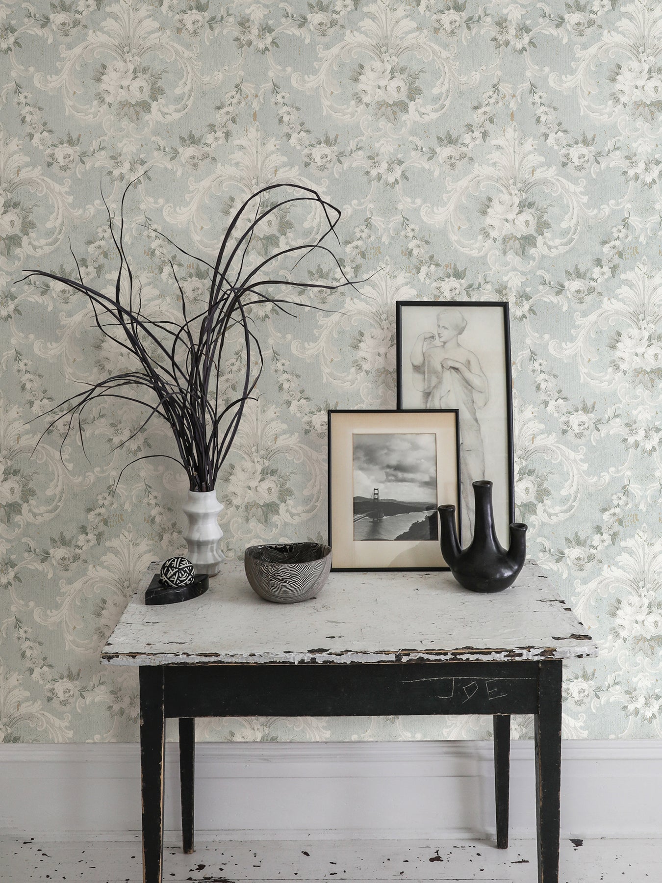 A-Street Prints This Old Hudson Vintage Blue Rose Damask Wallpaper, 20.5-in by 33-ft