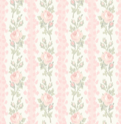 A-Street Prints Blooming Heirloom Marie Pink Rose Stripe Wallpaper, 20.5-in by 33-ft