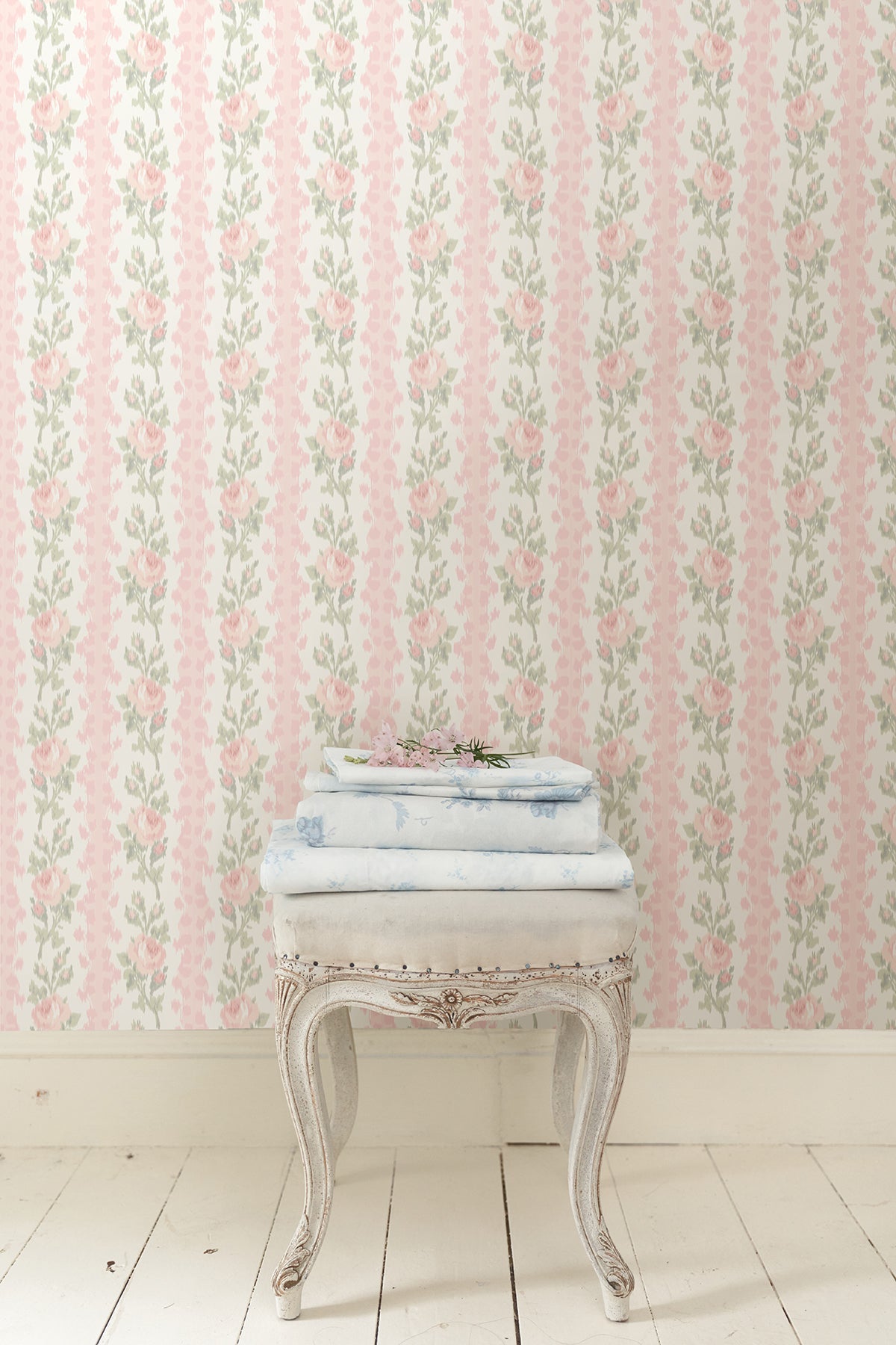 A-Street Prints Blooming Heirloom Marie Pink Rose Stripe Wallpaper, 20.5-in by 33-ft