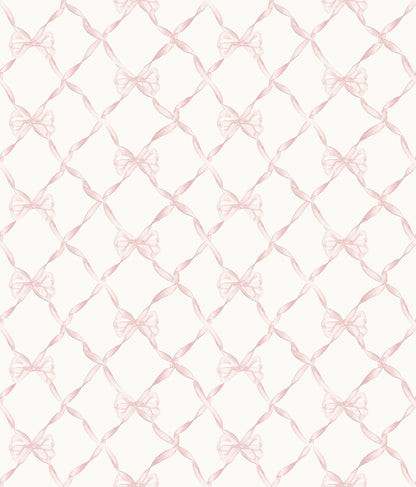 A-Street Prints Baby Bow Faded Primrose Ribbon Trellis Wallpaper, 20.5-in by 33-ft