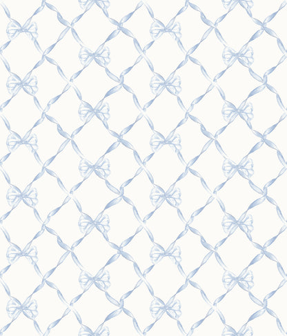 A-Street Prints Baby Bow Blue Bella Ribbon Ribbon Trellis Wallpaper, 20.5-in by 33-ft