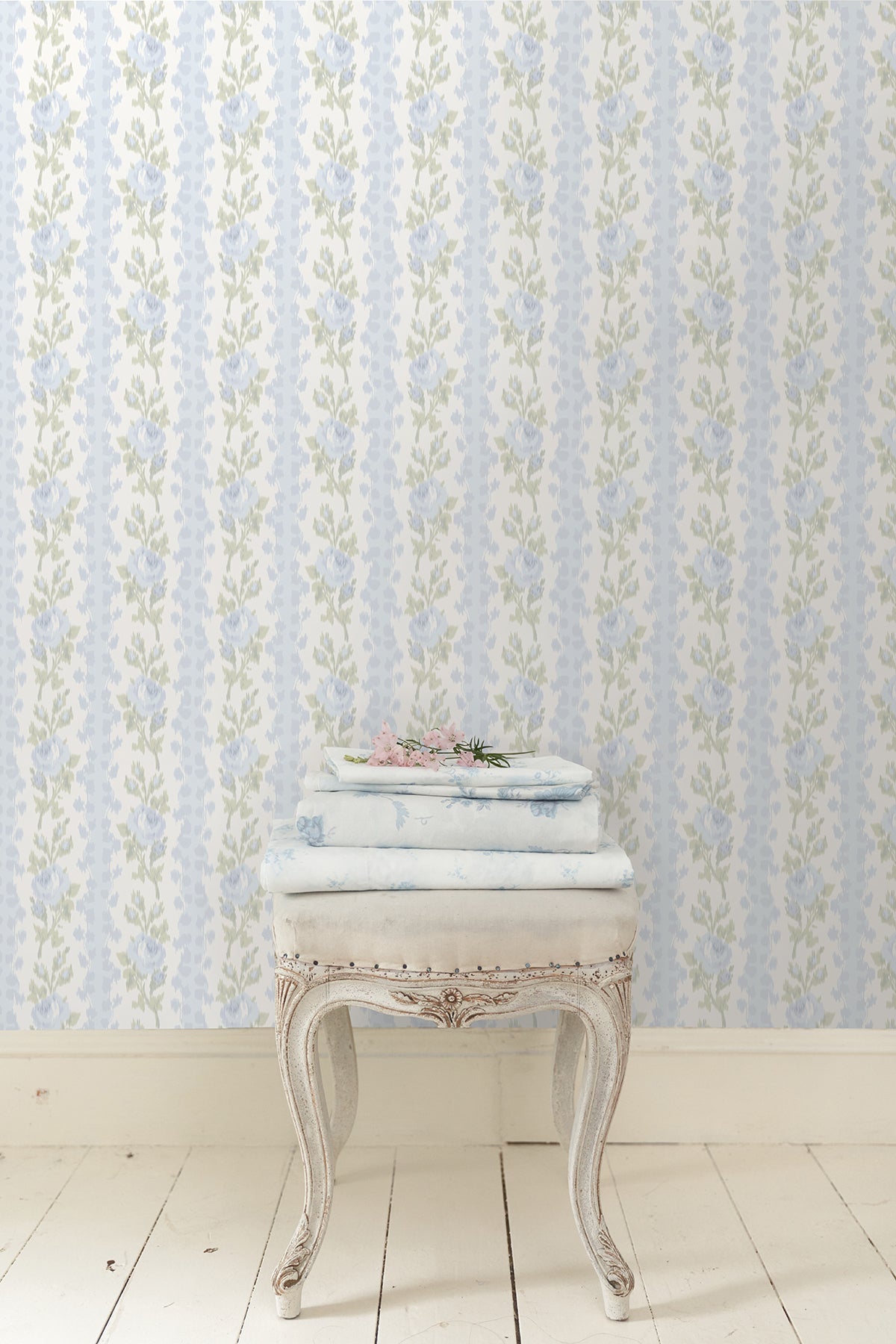 A-Street Prints Blooming Heirloom Blue Romance Rose Stripe Wallpaper, 20.5-in by 33-ft