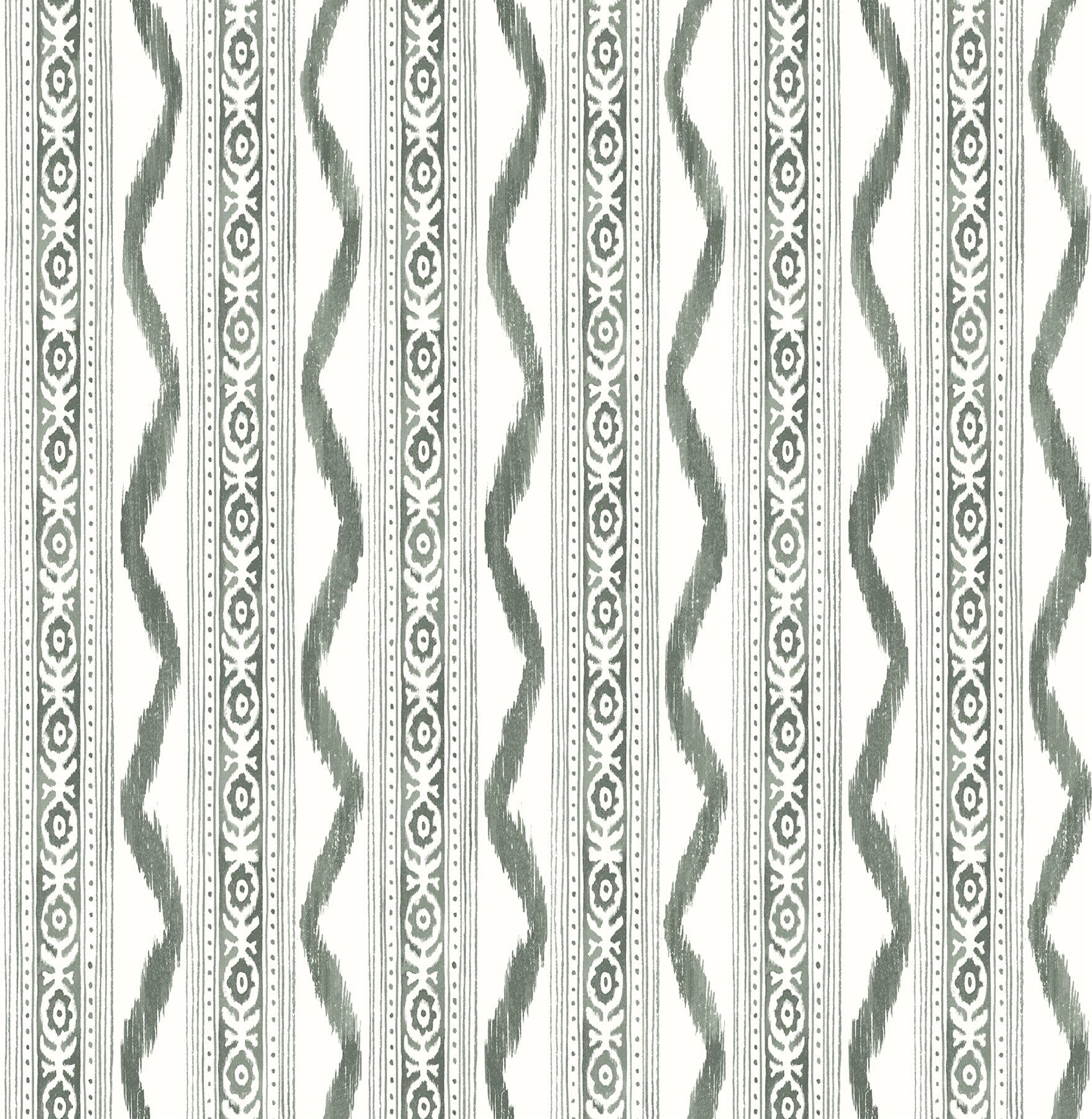 A-Street Prints Rhys Green IKAT Stripe Wallpaper, 20.5-in by 33-ft