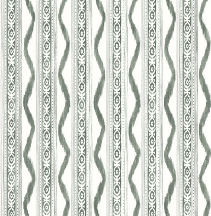 A-Street Prints Rhys Green IKAT Stripe Wallpaper, 20.5-in by 33-ft