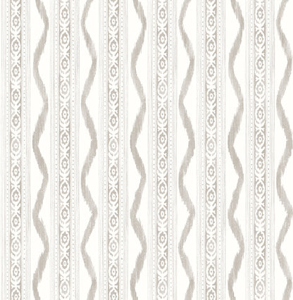 A-Street Prints Rhys Stone IKAT Stripe Wallpaper, 20.5-in by 33-ft