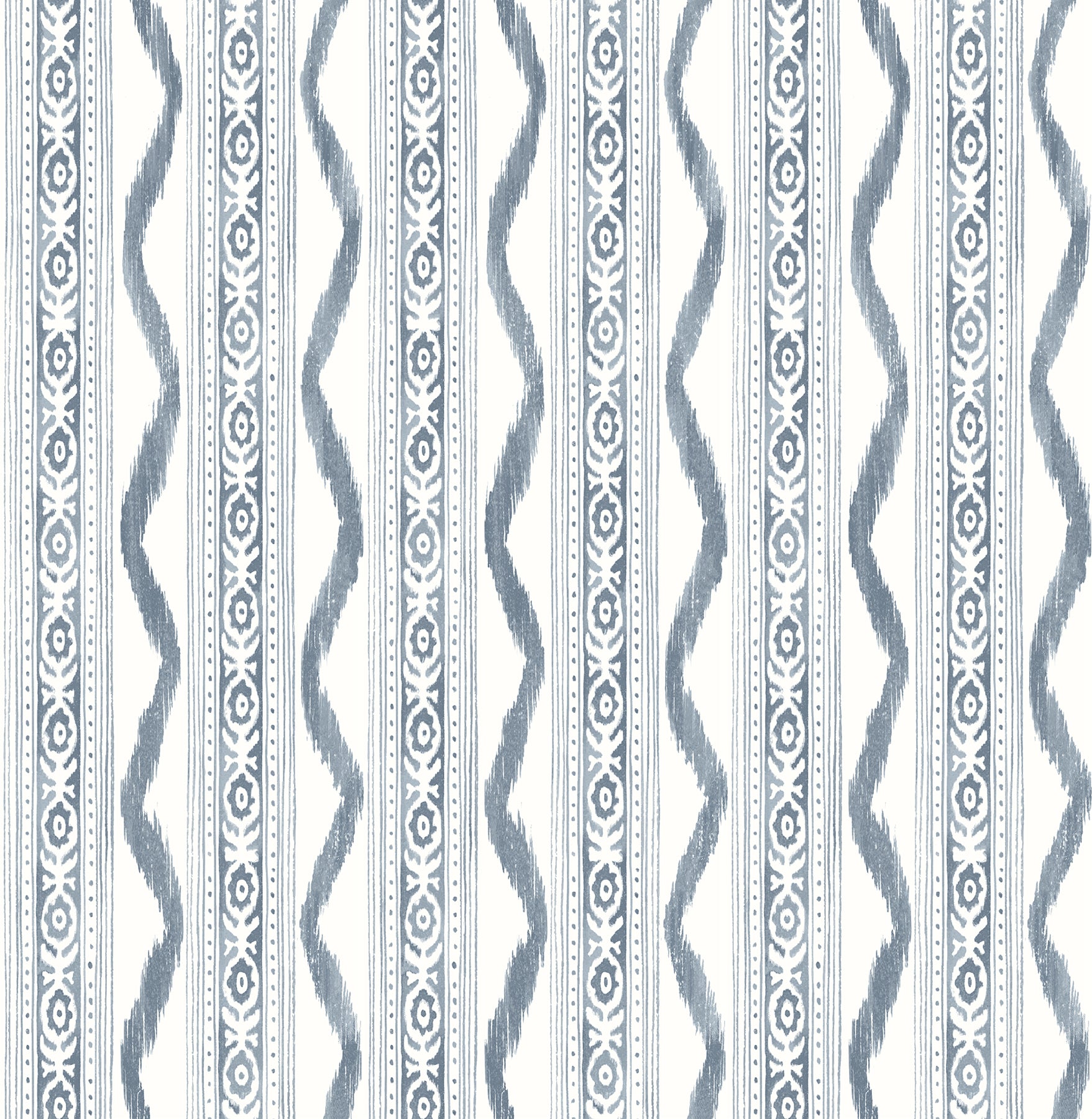 A-Street Prints Rhys Blue IKAT Stripe Wallpaper, 20.5-in by 33-ft