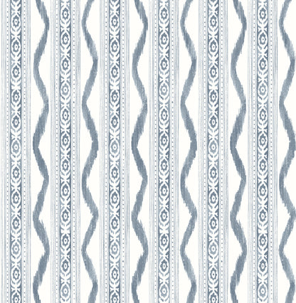 A-Street Prints Rhys Blue IKAT Stripe Wallpaper, 20.5-in by 33-ft