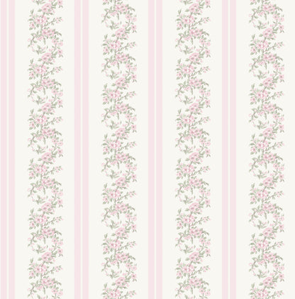 A-Street Prints Marigold Wreath Pastel Peach Floral Stripe Wallpaper, 20.5-in by 33-ft