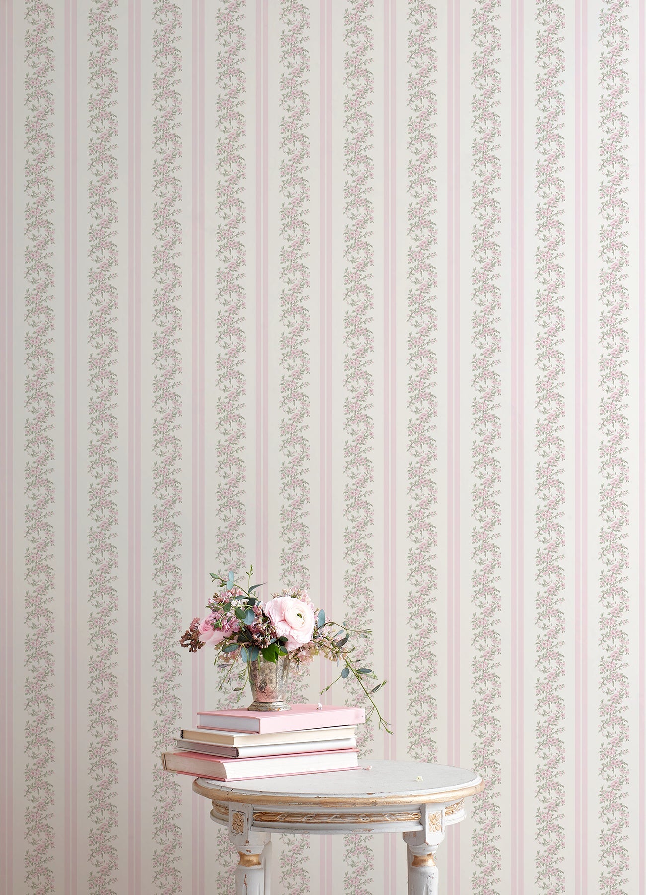 A-Street Prints Marigold Wreath Pastel Peach Floral Stripe Wallpaper, 20.5-in by 33-ft