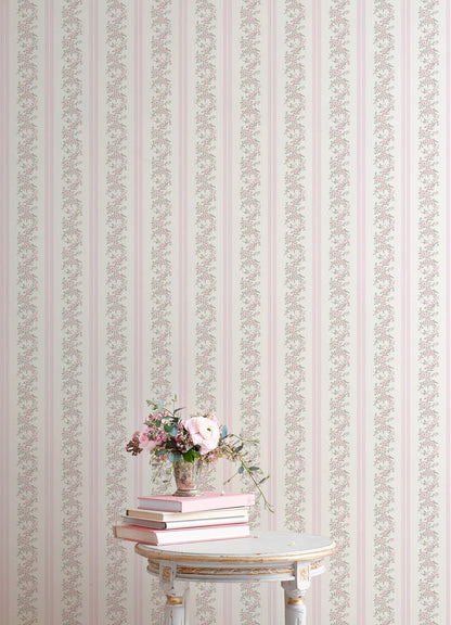 A-Street Prints Marigold Wreath Pastel Peach Floral Stripe Wallpaper, 20.5-in by 33-ft