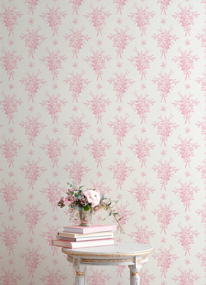 A-Street Prints Rosie Arrangements Kiss Pink Bouquet Toss Wallpaper, 20.5-in by 33-ft