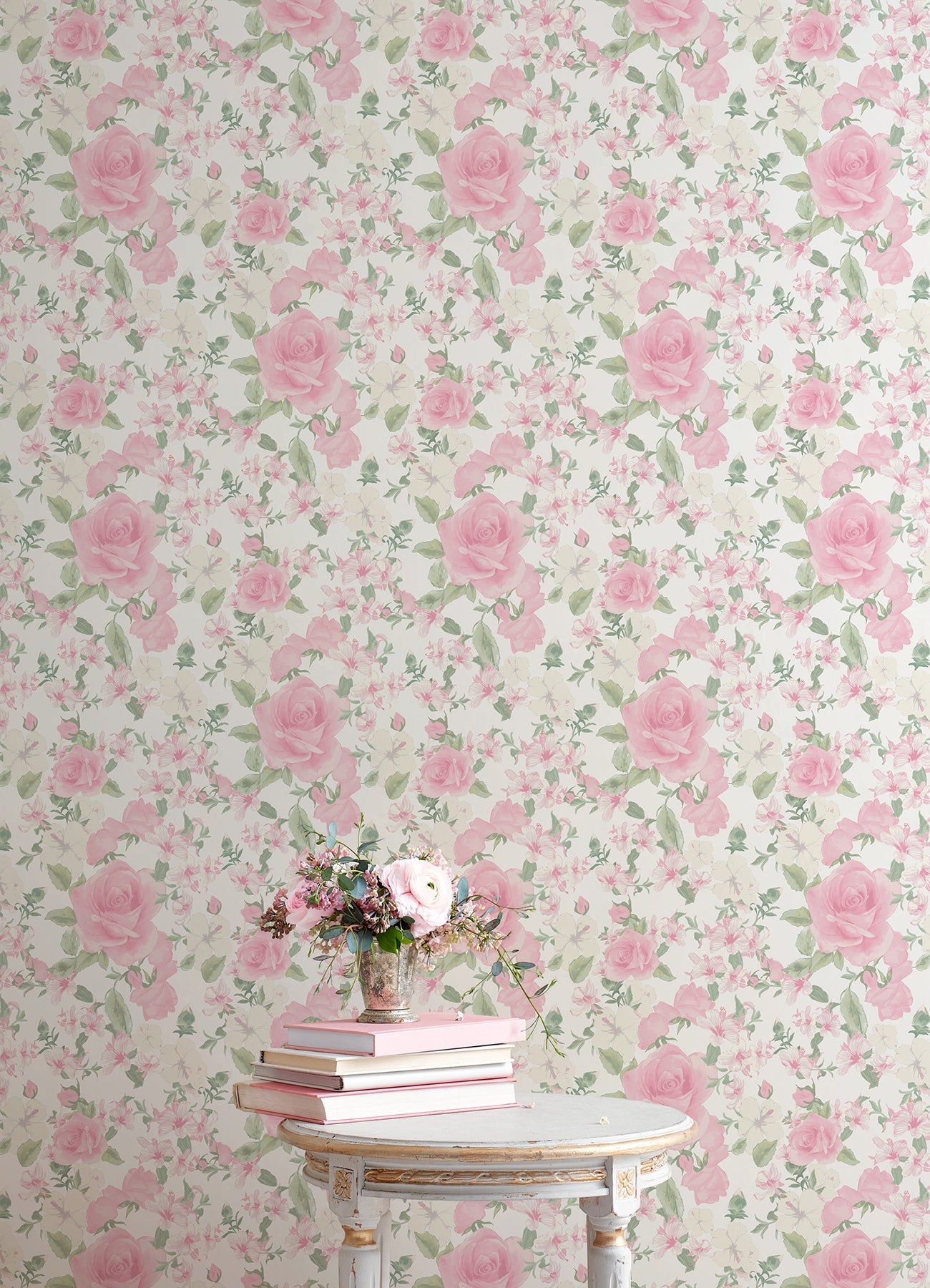 A-Street Prints Sunset Harbor Rose Vida Rosa Roses & White Flowers Wallpaper, 20.5-in by 33-ft