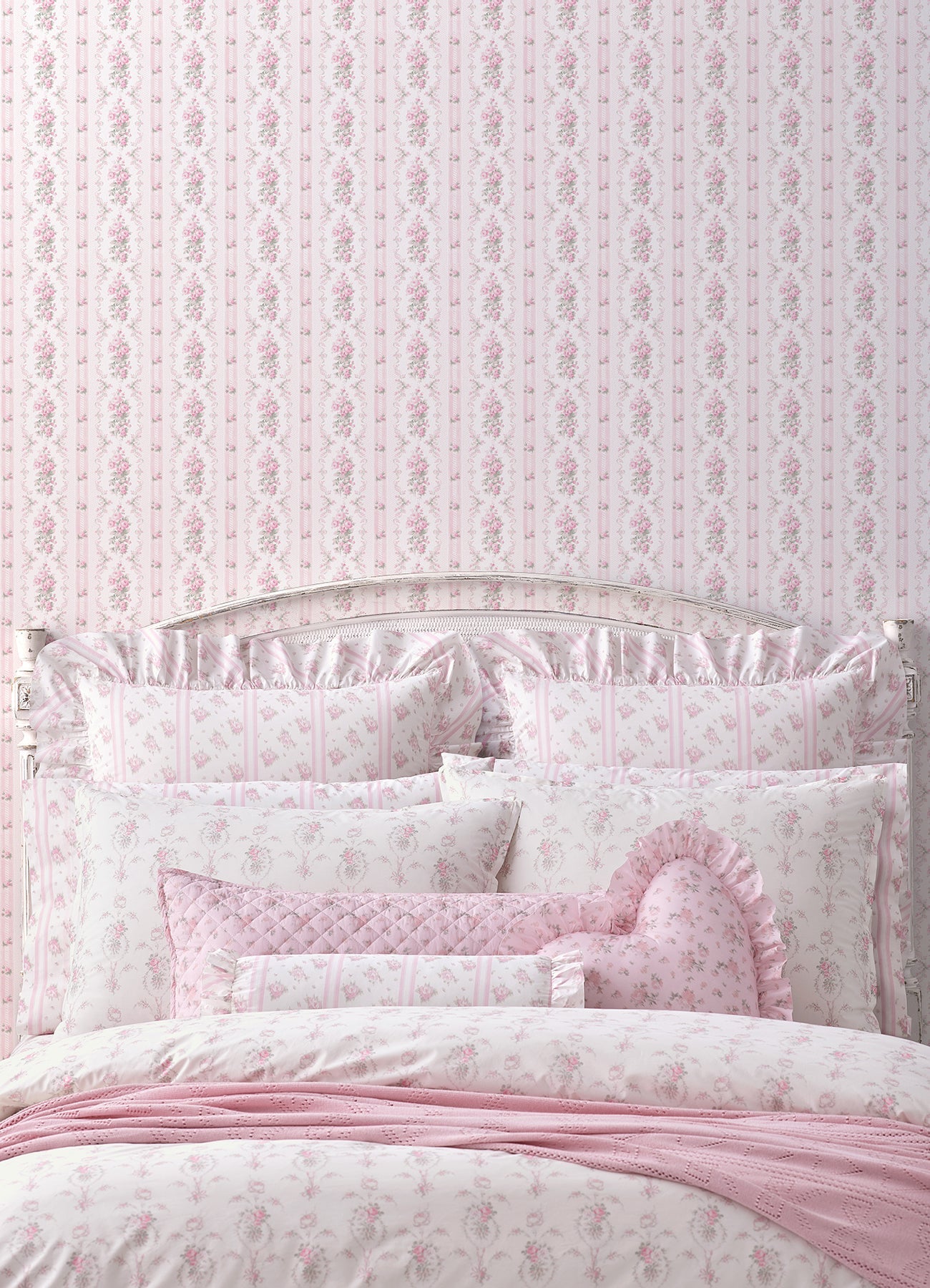 A-Street Prints Dreamy Days Pink Parfait Stripe & Floral Wallpaper, 20.5-in by 33-ft