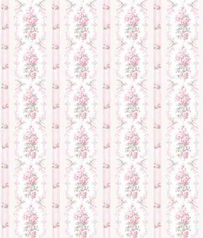 A-Street Prints Dreamy Days Pink Parfait Stripe & Floral Wallpaper, 20.5-in by 33-ft