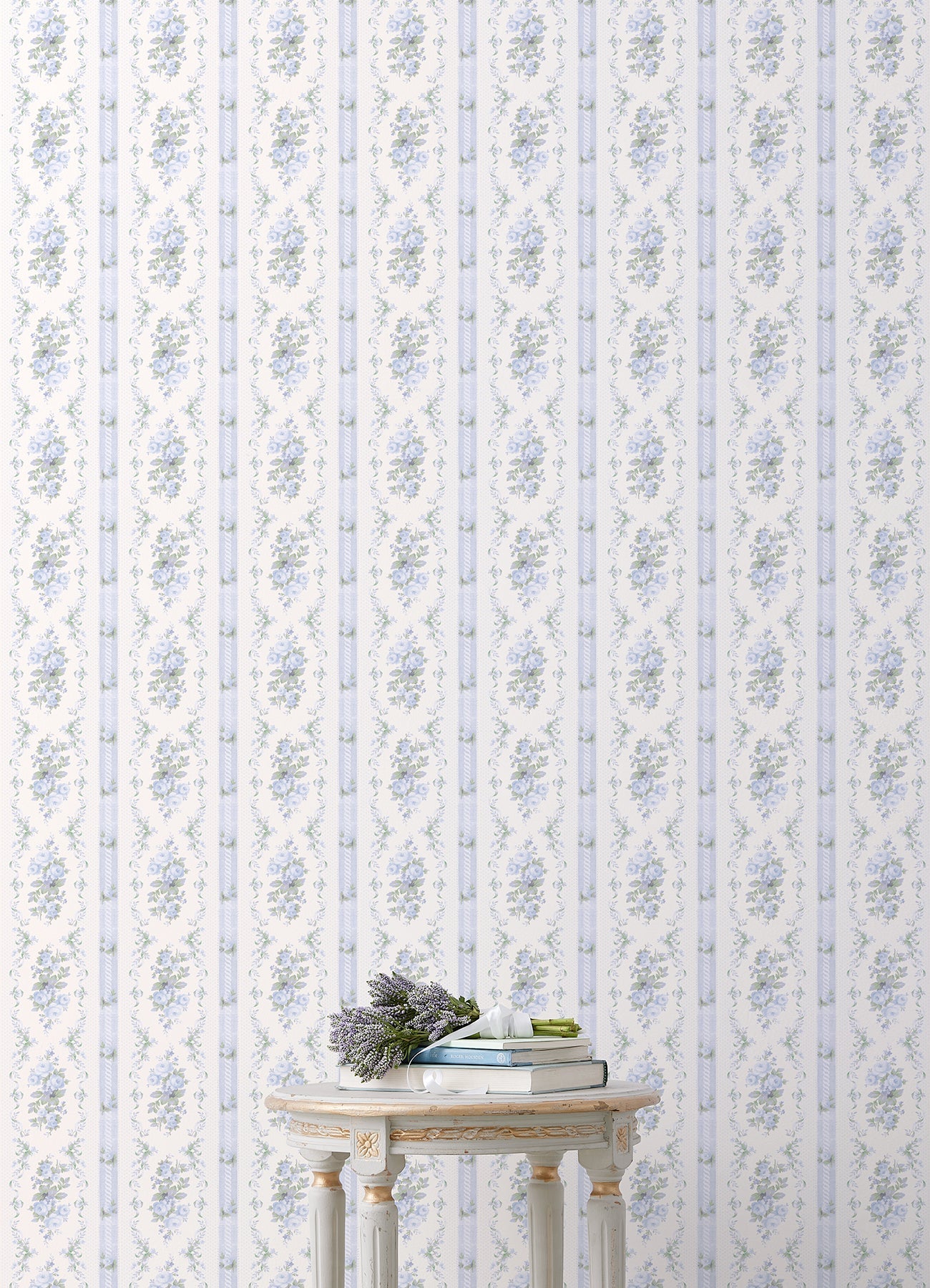 A-Street Prints Dreamy Days Sweet Blue Stripe & Floral Wallpaper, 20.5-in by 33-ft