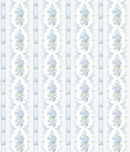 A-Street Prints Dreamy Days Sweet Blue Stripe & Floral Wallpaper, 20.5-in by 33-ft