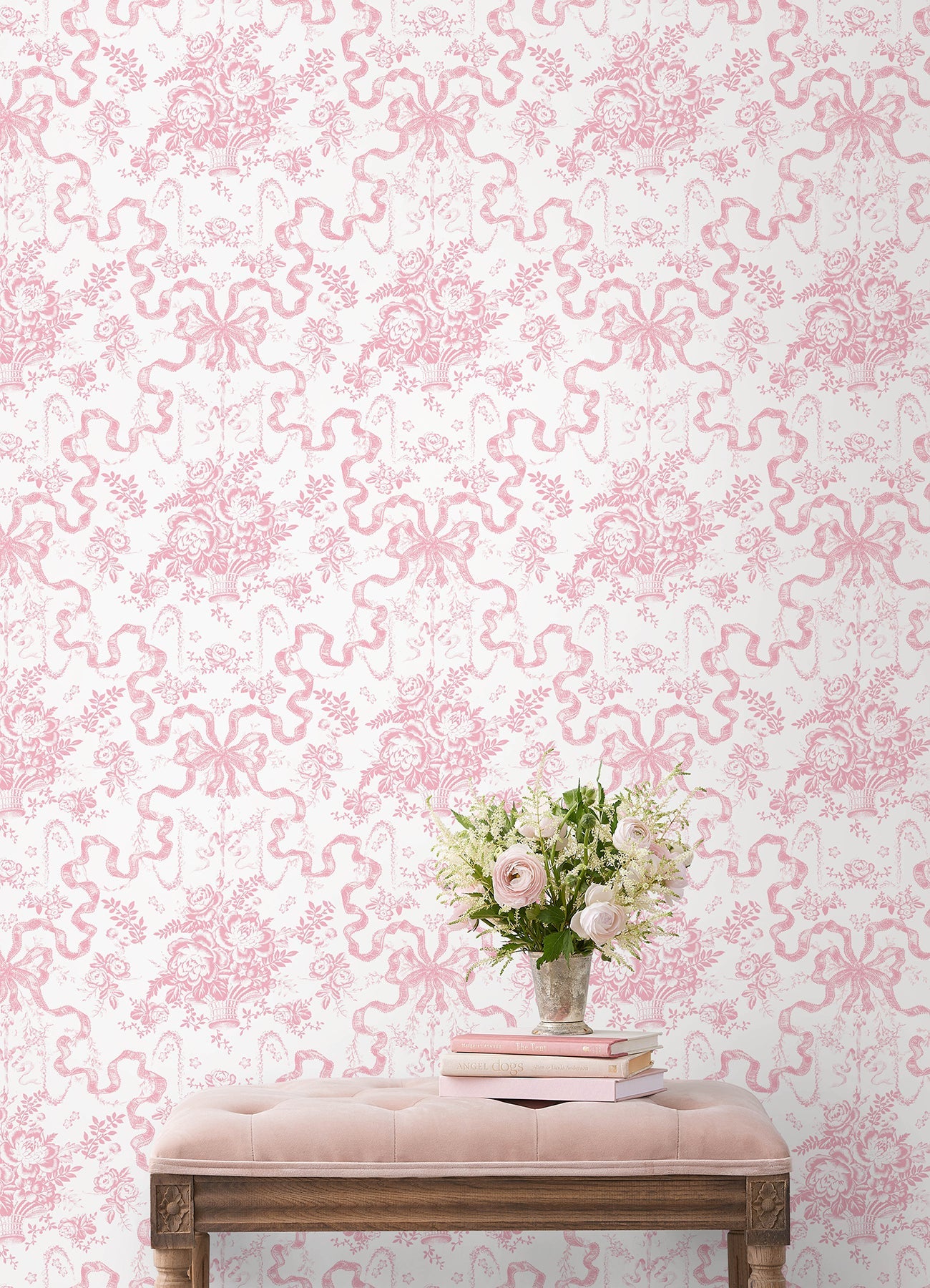 A-Street Prints Fairytale Peony Pink Toile Wallpaper, 20.5-in by 33-ft