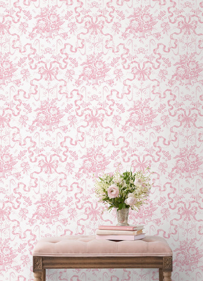 A-Street Prints Fairytale Peony Pink Toile Wallpaper, 20.5-in by 33-ft