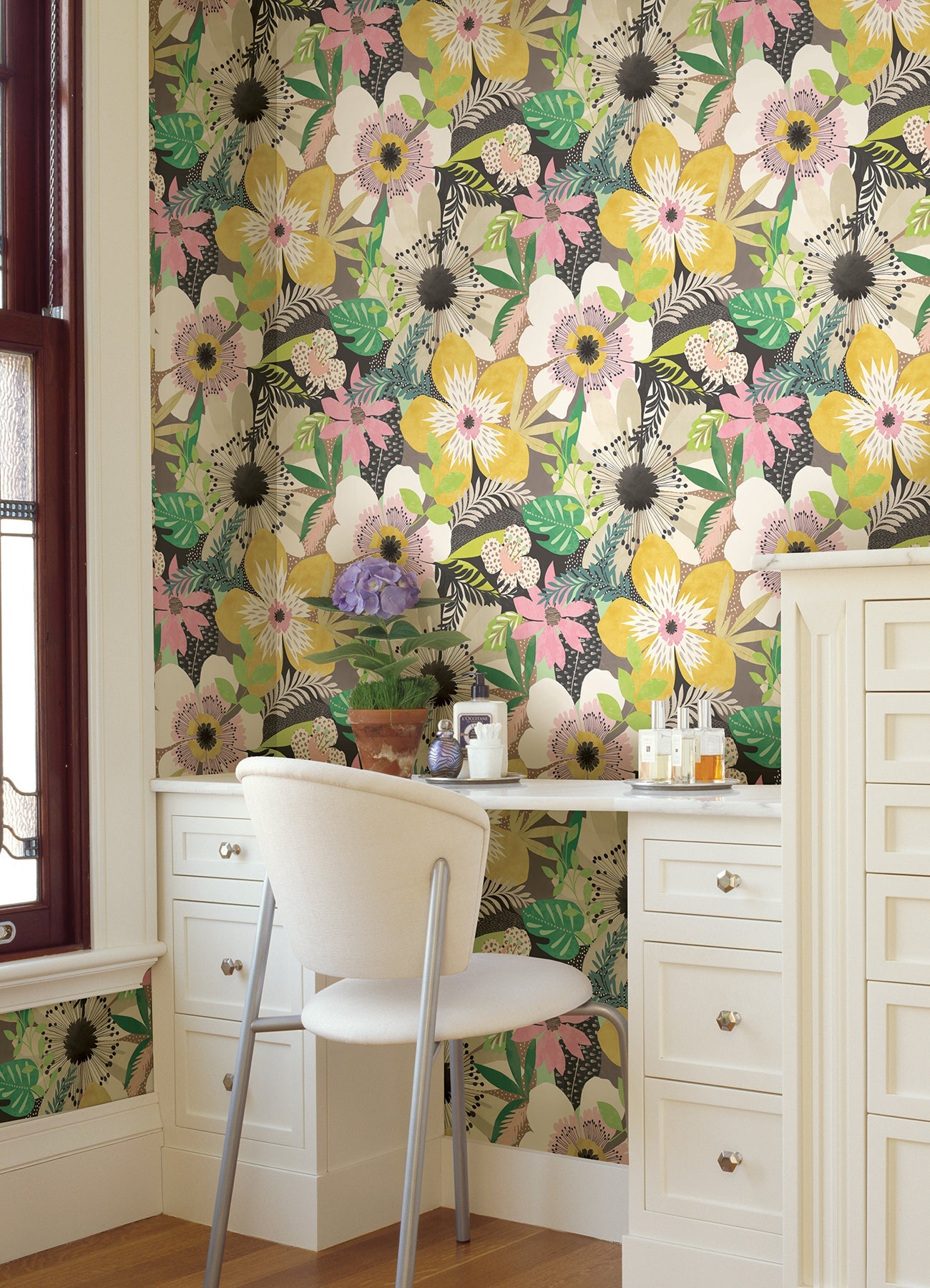 ohpopsi Janis Mustard Floral Riot Wallpaper, 19.7-in by 33-ft