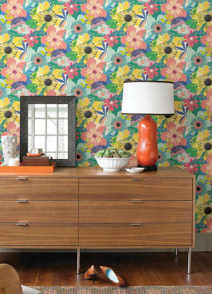 ohpopsi Janis Pastel Floral Riot Wallpaper, 19.7-in by 33-ft