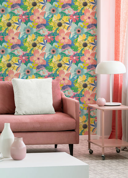 ohpopsi Janis Pastel Floral Riot Wallpaper, 19.7-in by 33-ft