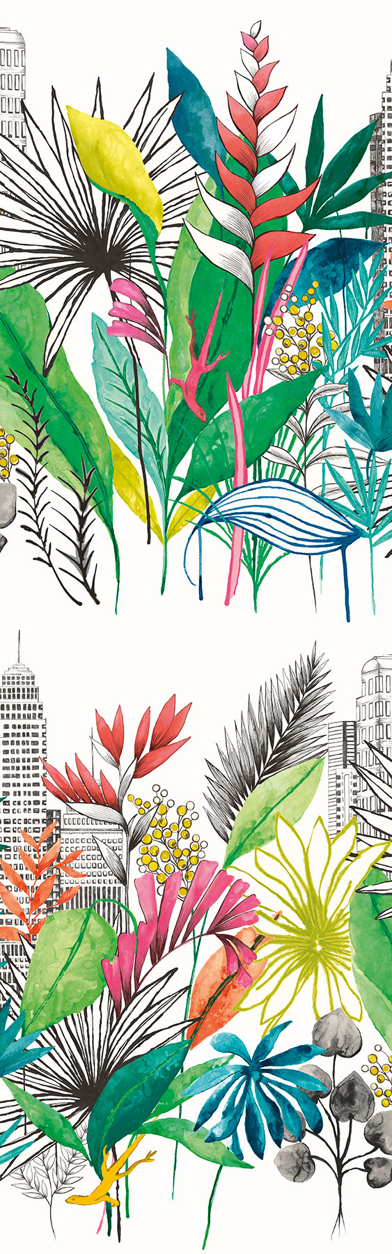 ohpopsi Sierra Multicolor Urban Tropic Wallpaper, 19.7-in by 33-ft