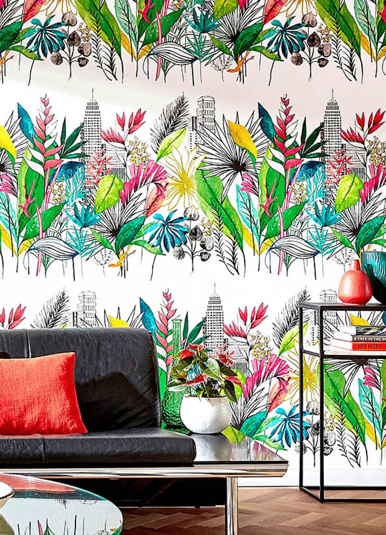 ohpopsi Sierra Multicolor Urban Tropic Wallpaper, 19.7-in by 33-ft