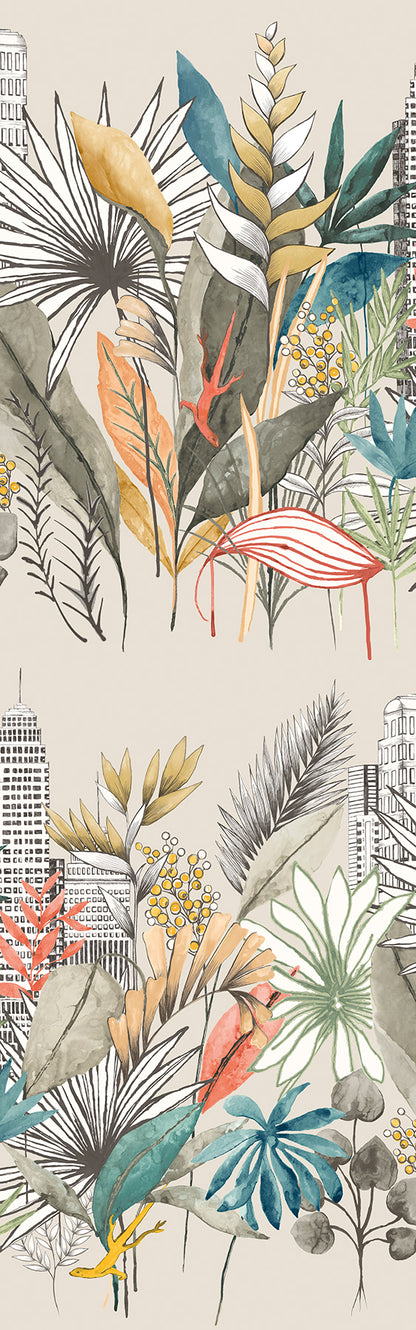 ohpopsi Sierra Neutral Urban Tropic Wallpaper, 19.7-in by 33-ft