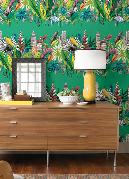 ohpopsi Sierra Green Urban Tropic Wallpaper, 19.7-in by 33-ft