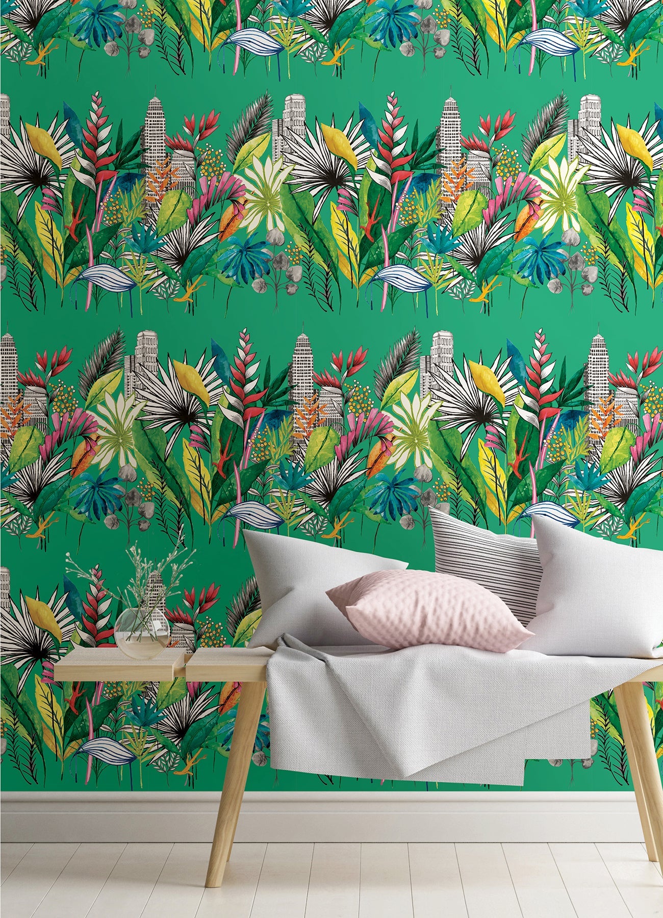 ohpopsi Sierra Green Urban Tropic Wallpaper, 19.7-in by 33-ft