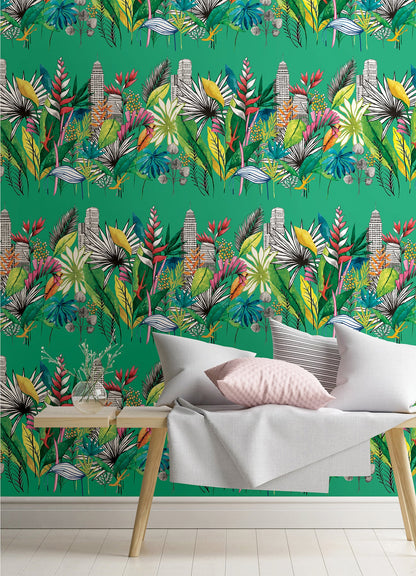 ohpopsi Sierra Green Urban Tropic Wallpaper, 19.7-in by 33-ft